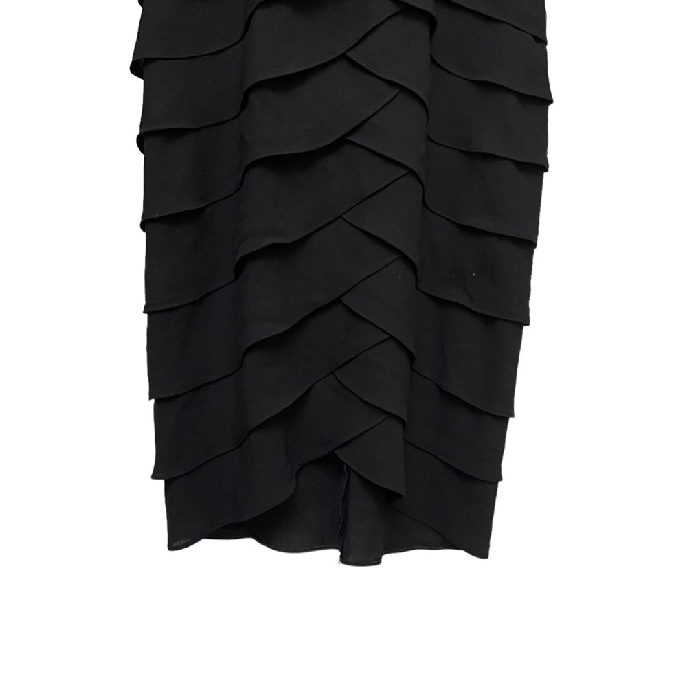 Adrianna Papell Long Sleeve Mesh Tiered Raffled Black Midi Dress Size 8 - Picture 3 of 10